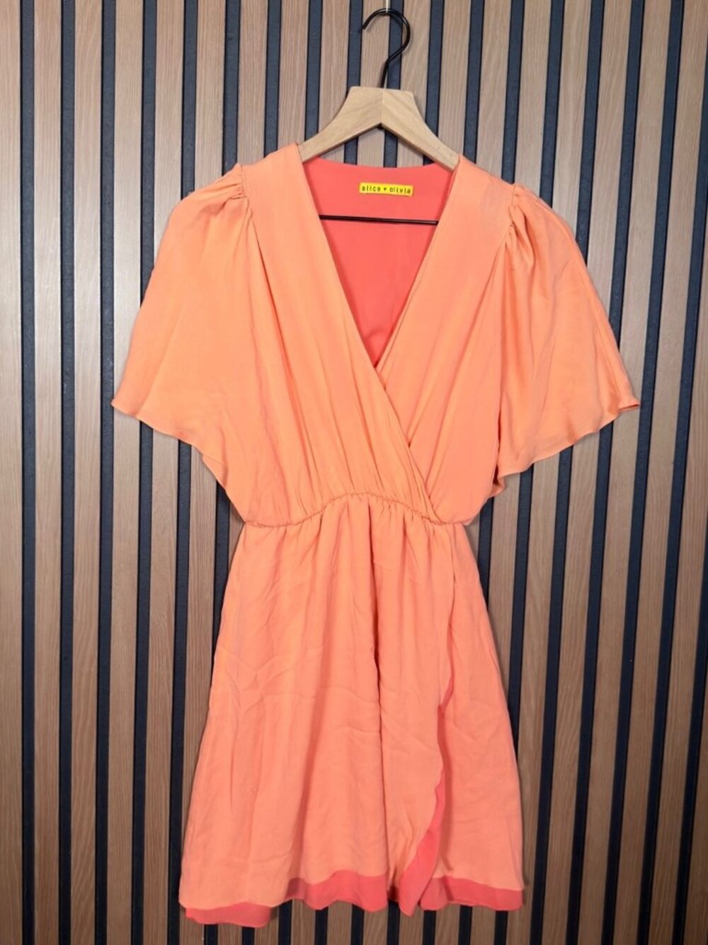 Alice + Olivia Dress 6 / 8 Womens Peach Orange Chiffon Silk Blend Faux Wrap